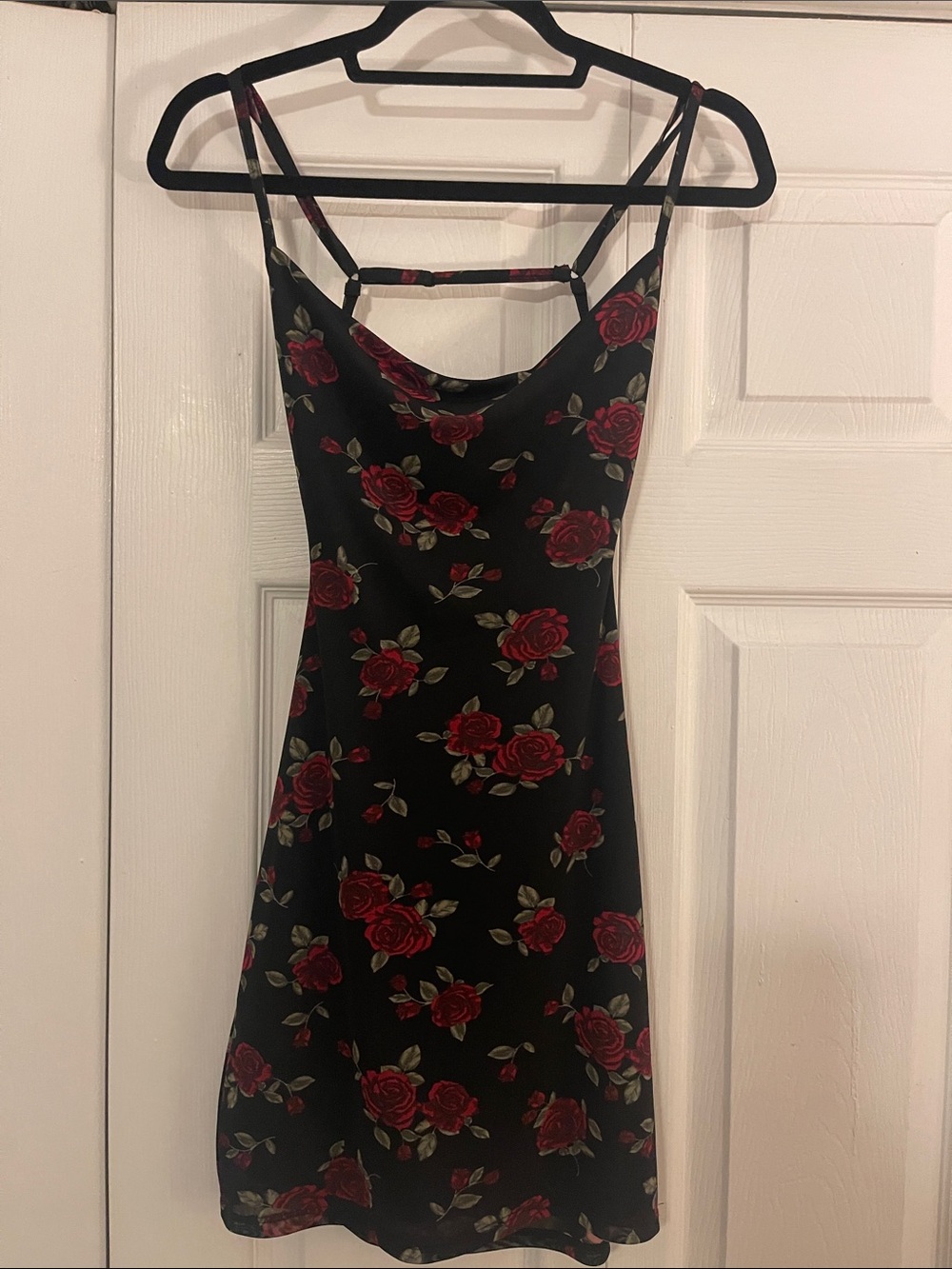 Garage Black Mini Dress with Red Rose Pattern